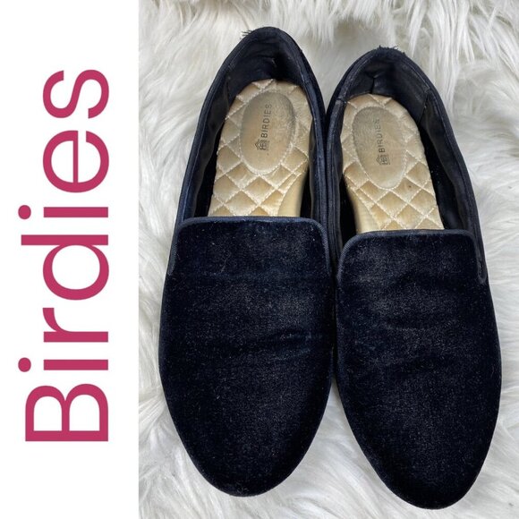 BIRDIES THE STARLING Quilted Black Velvet Flats Smoking Loafer Slippers Size 7.5 - Picture 1 of 8